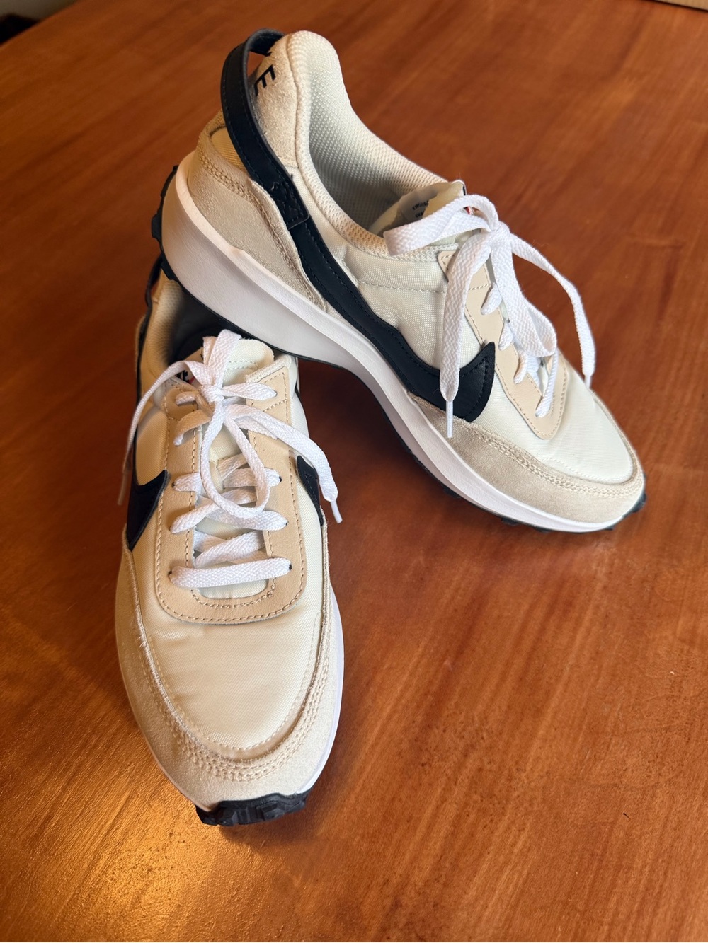 Nike Women's size 8 Waffle Debut Sanddrift/Black Phantom/White lace up sneakers